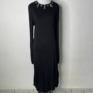 Tory Burch Women's Black Long Sleeve Rhinestones Midi Dress Size Medium